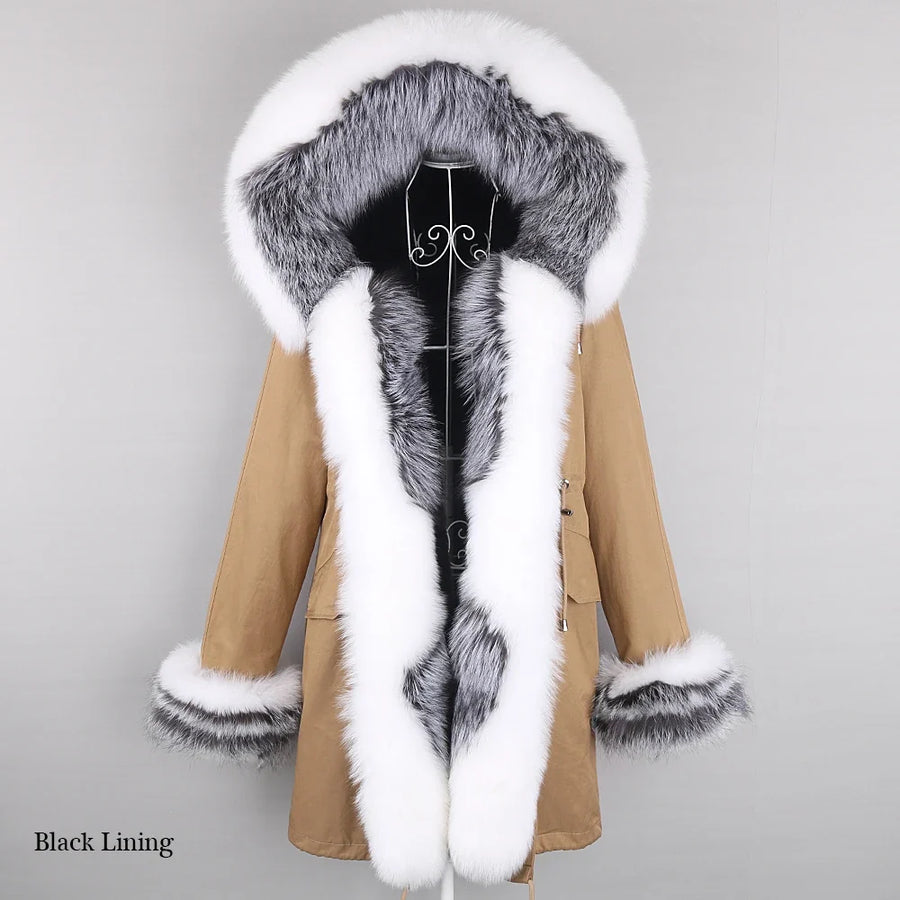 Winter Parka Mantel mit Kapuze und Kunstpelzbesatz für Damen