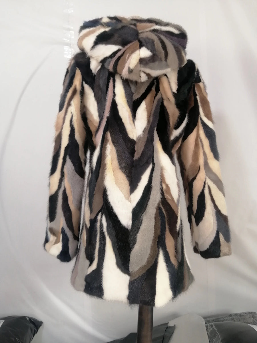 Damen Hoodiejacke mit Chevron-Muster aus weichem Material, Reißverschluss, mehrfarbig