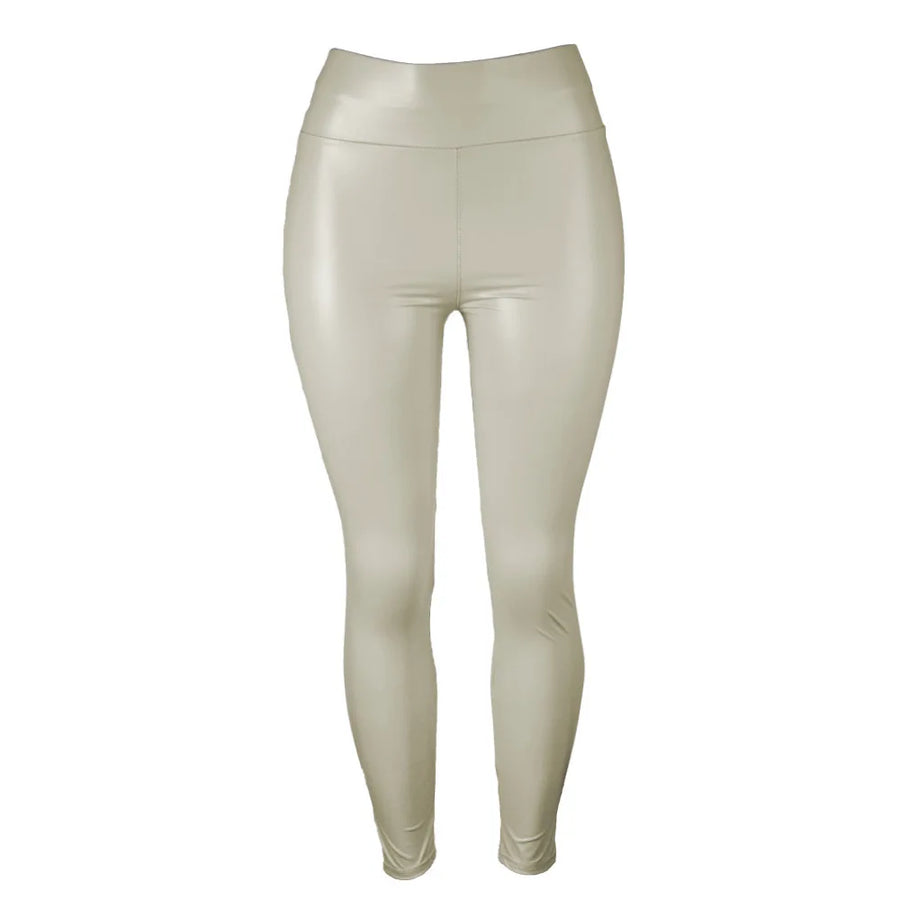 Damen Glänzende Leggings Hoher Bund Schwarz