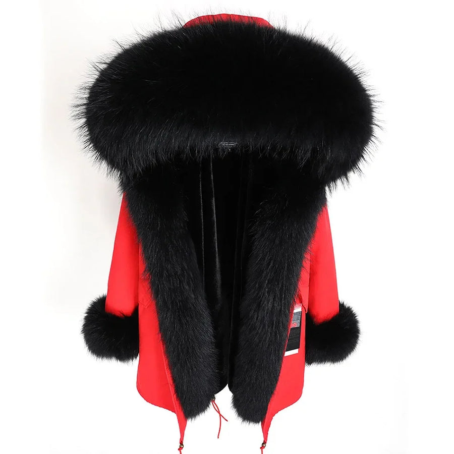 Damen Parka Jacke mit Kapuze und Fellimitatbesatz olivgrün