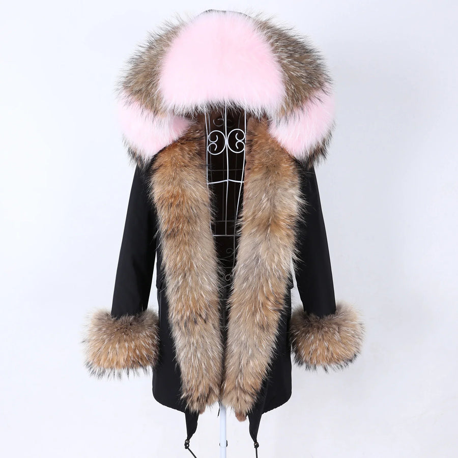 Damen Parka Jacke mit Kapuze und Fellimitatbesatz olivgrün
