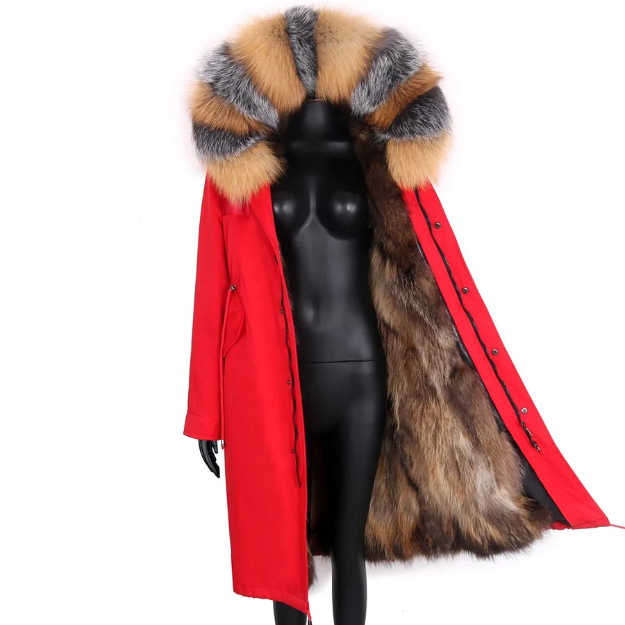 Damen Langer Winterparka mit gefütterter Kapuze und Plüschfutter