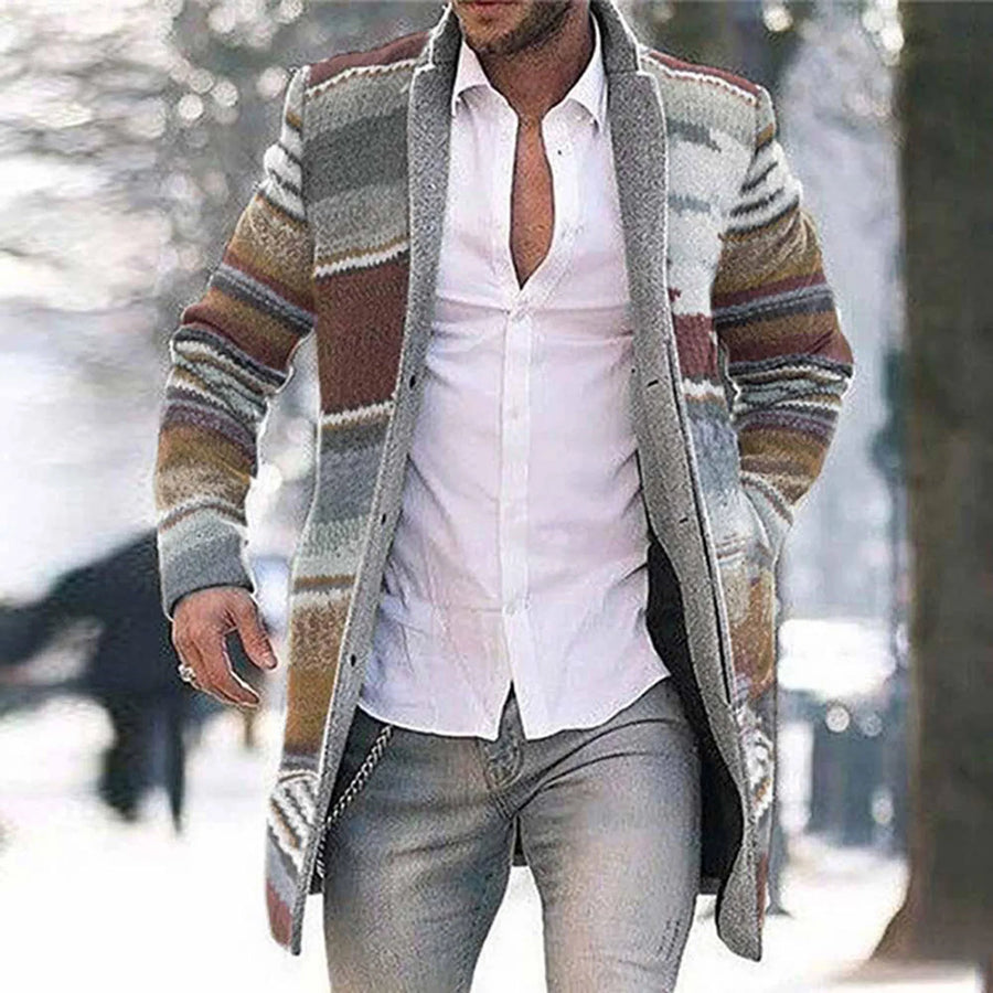Herren Cardigan gestreift Langarm Strickjacke mit Knöpfen