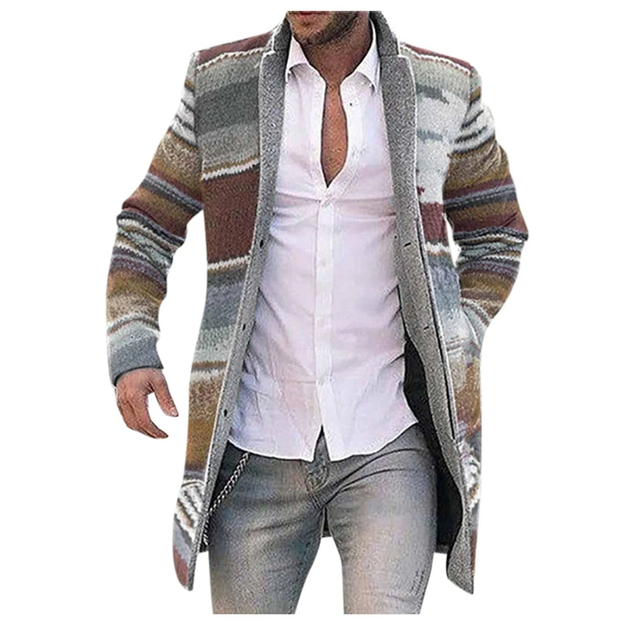 Herren Cardigan gestreift Langarm Strickjacke mit Knöpfen