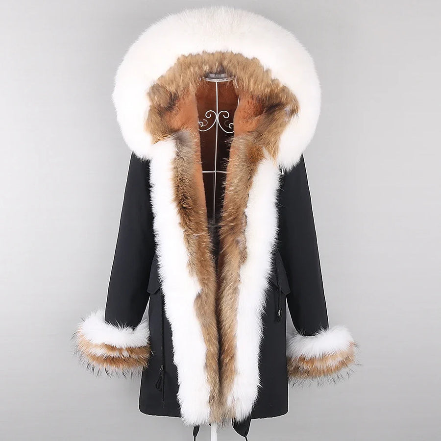 Winter Parka Mantel mit Kapuze und Kunstpelzbesatz für Damen
