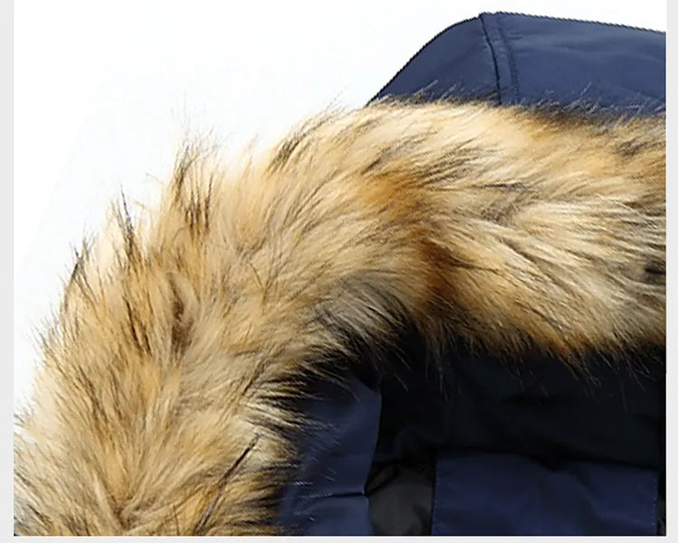 Herren Winterparka mit Kapuze und Kunstfellbesatz, Reißverschluss & Knöpfen, Langarm Jacke