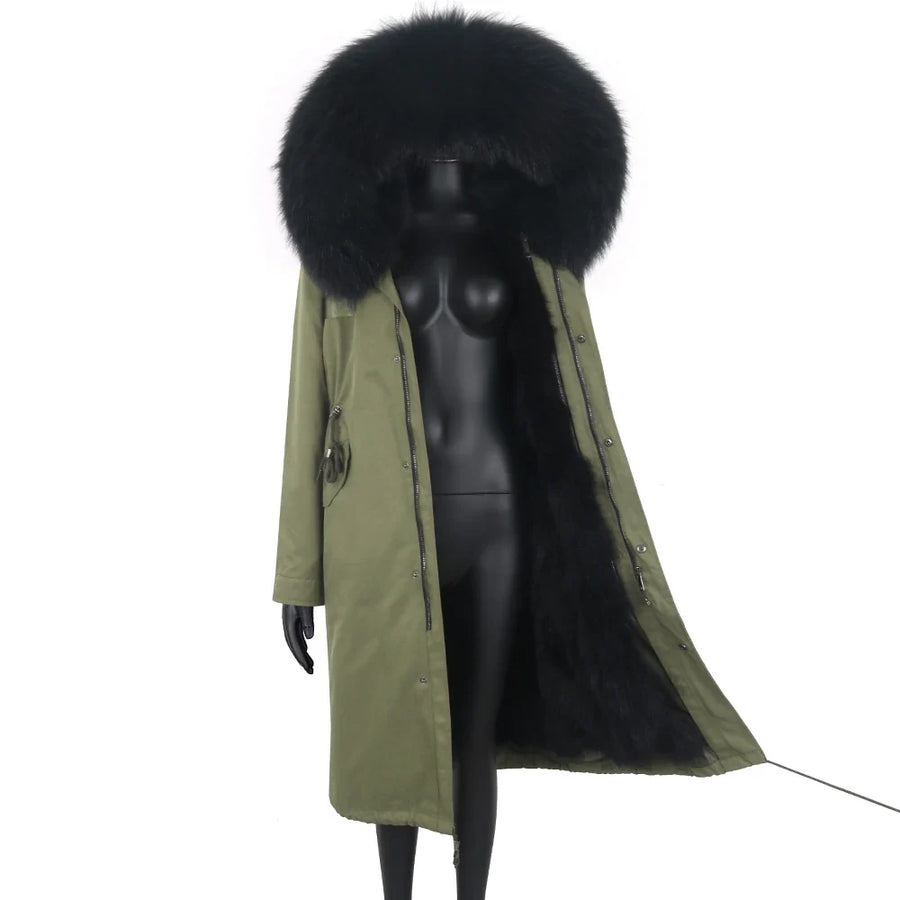 Damen Langer Winterparka mit gefütterter Kapuze und Plüschfutter