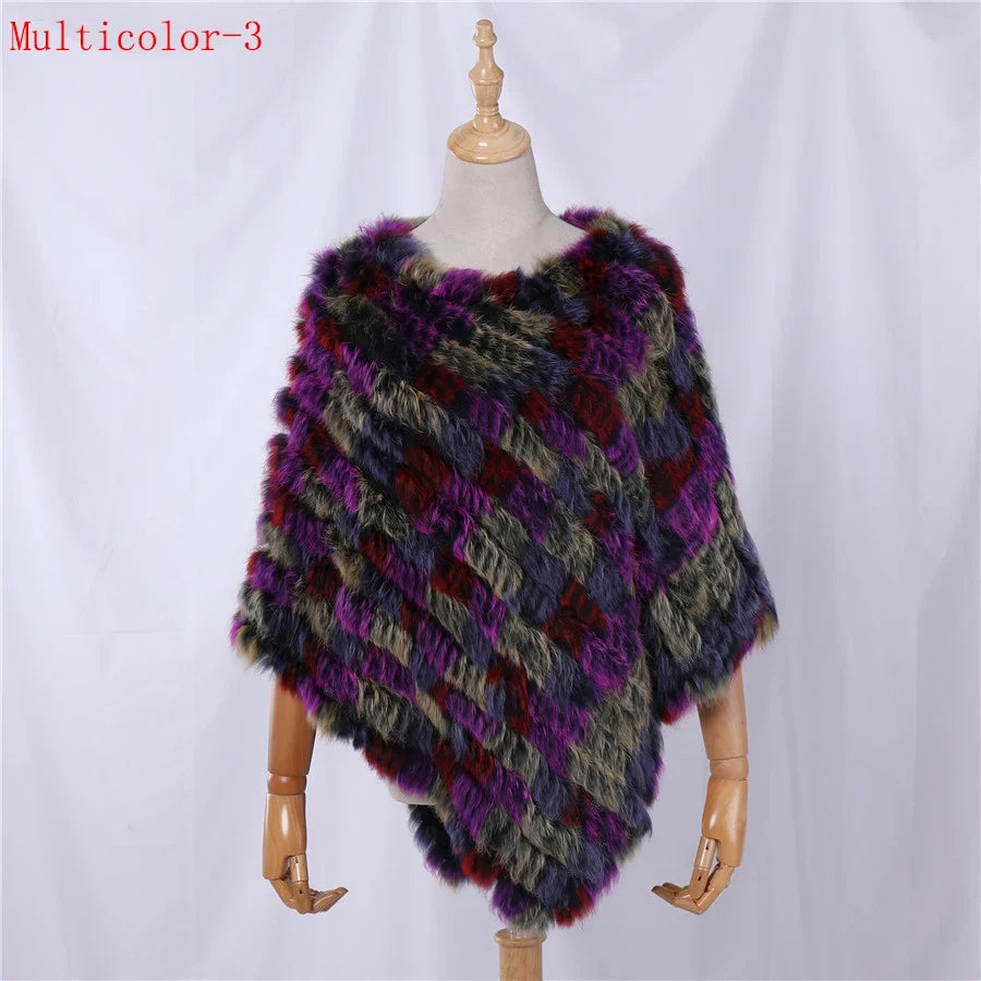 Weicher Poncho mit Pelz-Optik für Damen - Kurzarm Wickel-Cape