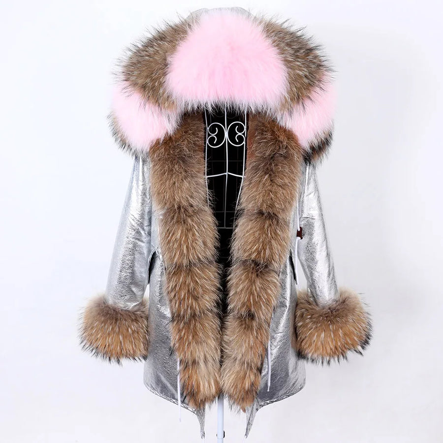 Damen Parka Jacke mit Kapuze und Fellimitatbesatz olivgrün