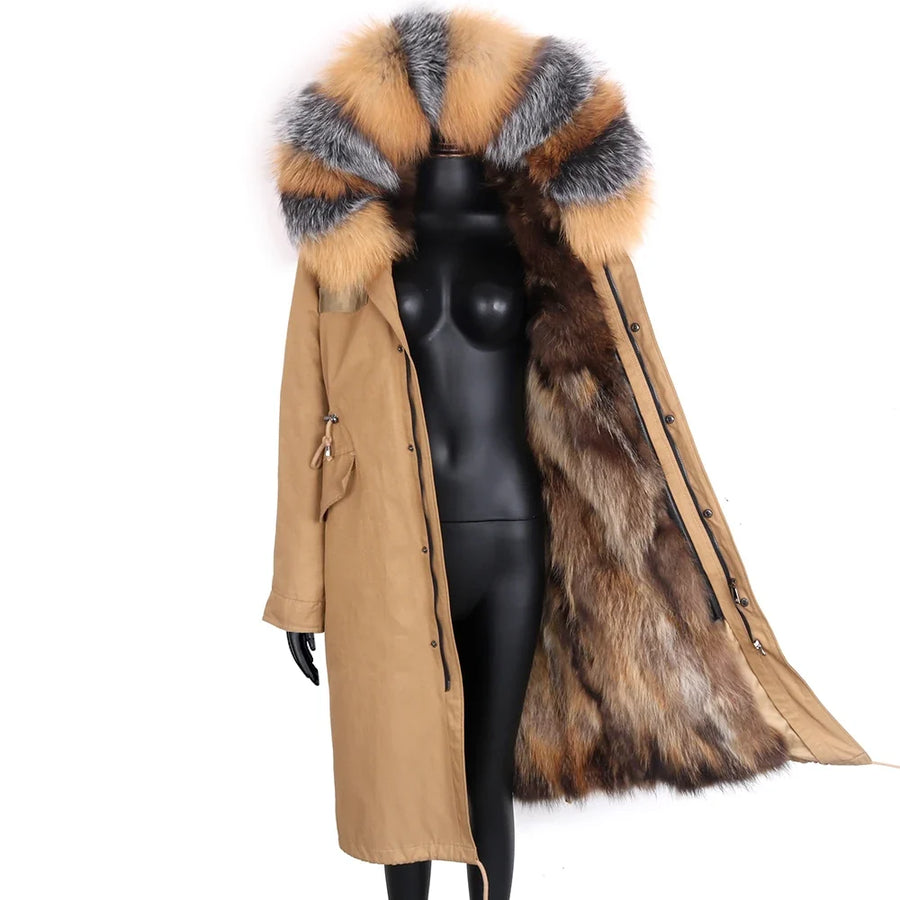 Damen Langer Winterparka mit gefütterter Kapuze und Plüschfutter