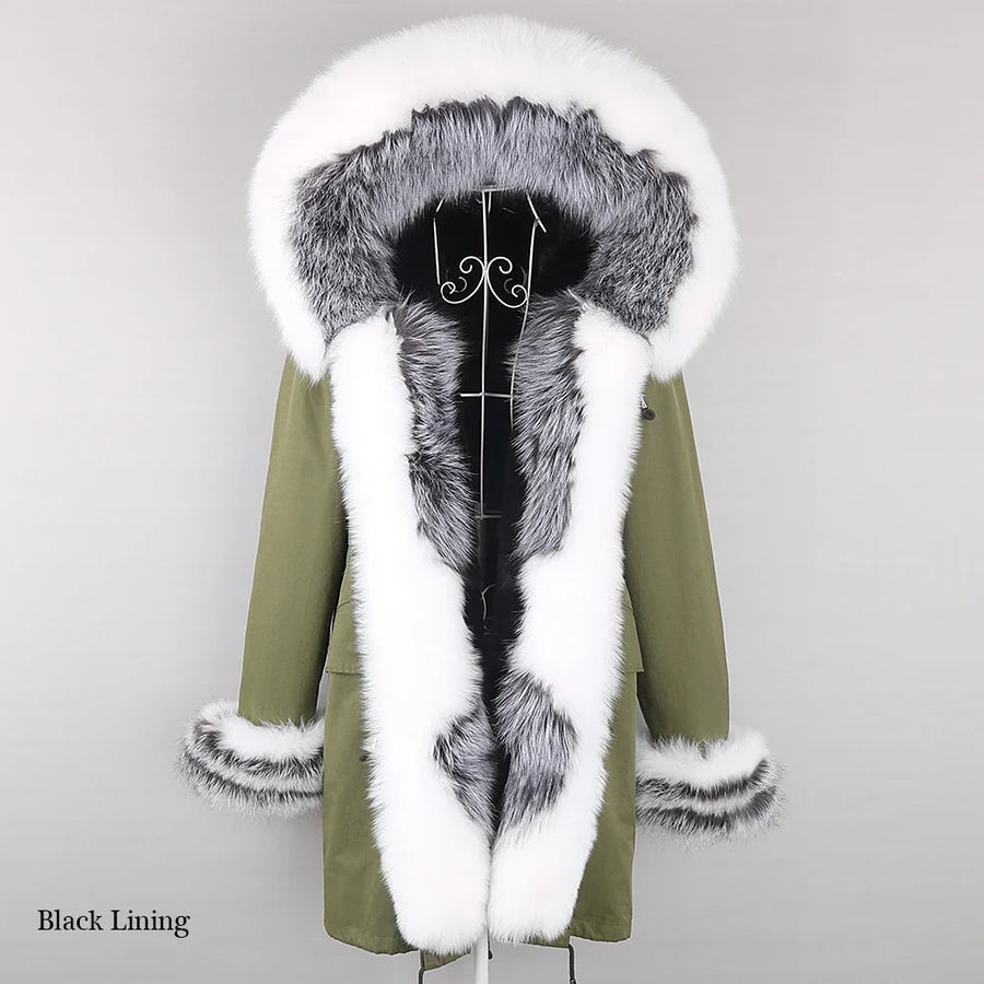 Winter Parka Mantel mit Kapuze und Kunstpelzbesatz für Damen