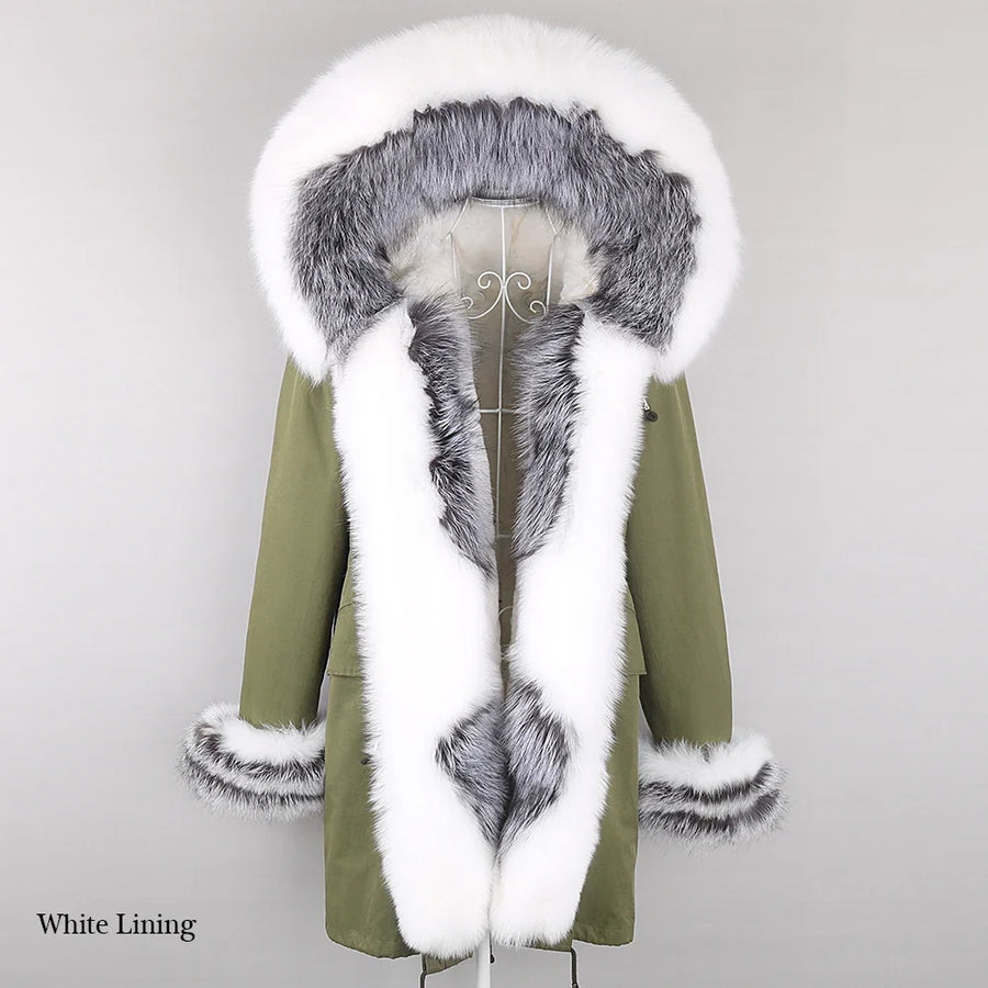 Winter Parka Mantel mit Kapuze und Kunstpelzbesatz für Damen