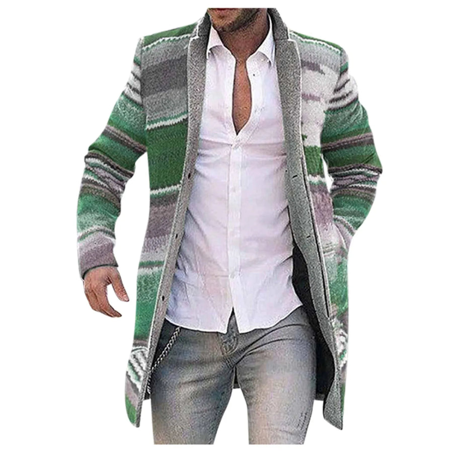 Herren Cardigan gestreift Langarm Strickjacke mit Knöpfen