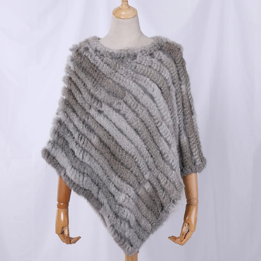 Weicher Poncho mit Pelz-Optik für Damen - Kurzarm Wickel-Cape