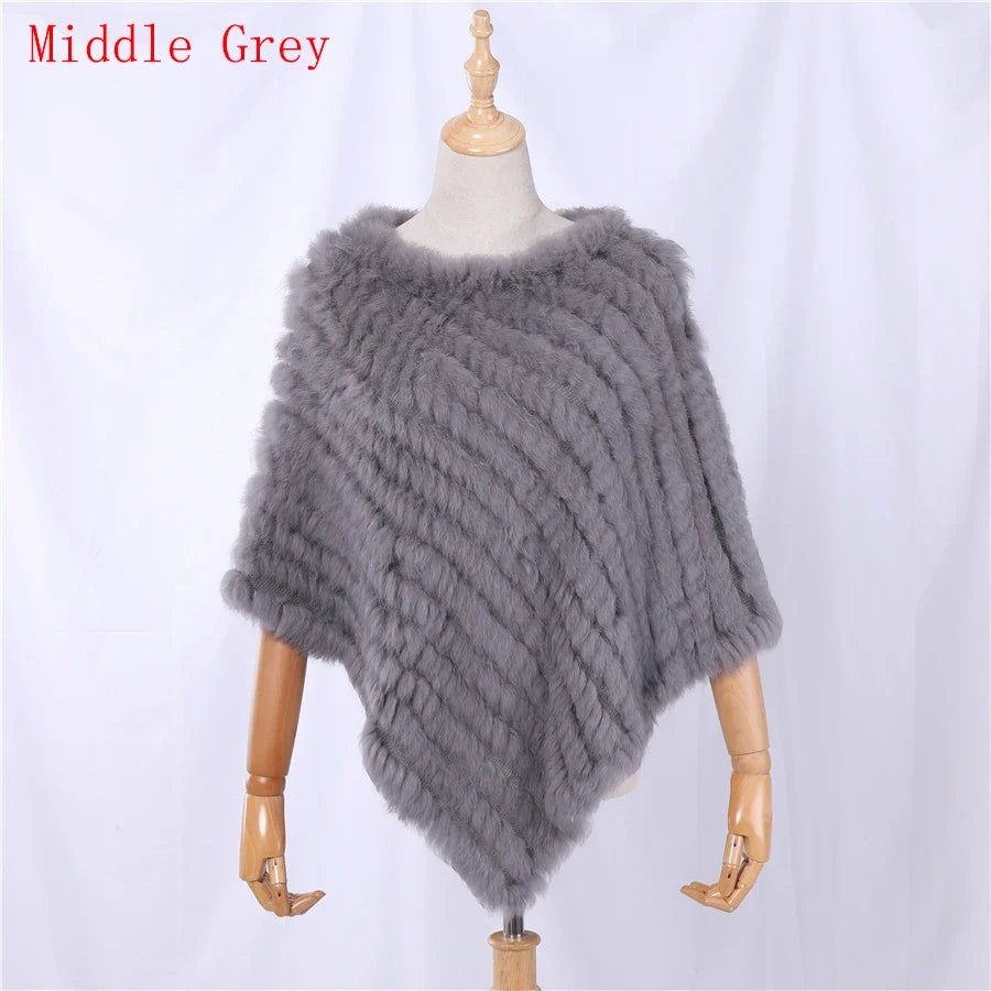 Weicher Poncho mit Pelz-Optik für Damen - Kurzarm Wickel-Cape