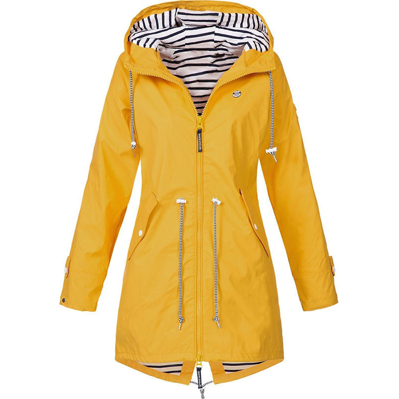 Regenjas voor dames met capuchon, ritssluiting en trekkoord