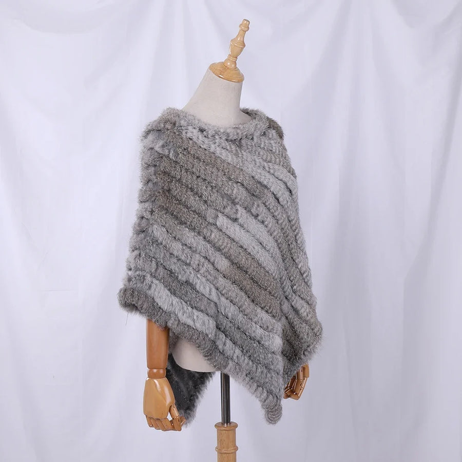 Weicher Poncho mit Pelz-Optik für Damen - Kurzarm Wickel-Cape