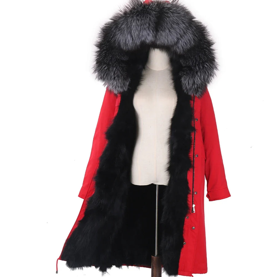Parka mit Fellkapuze & Fellfutter langer Wintermantel Damen