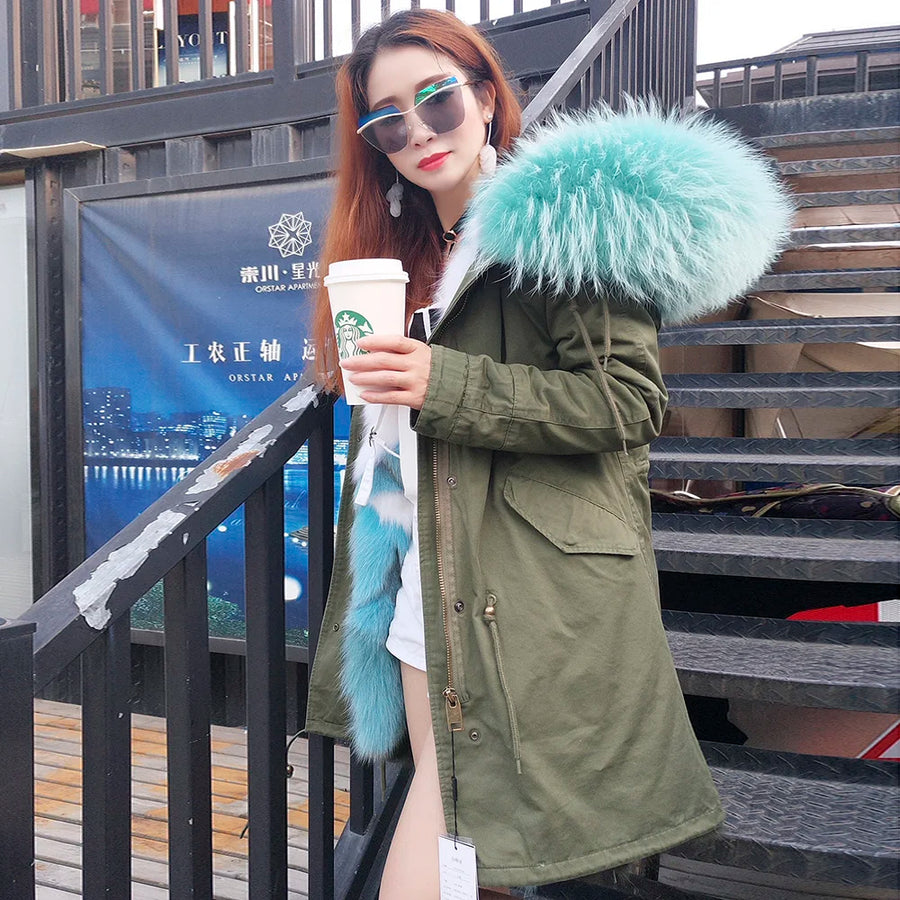 Damen Winterparka mit abnehmbarem Kunstpelzbesatz und Futter