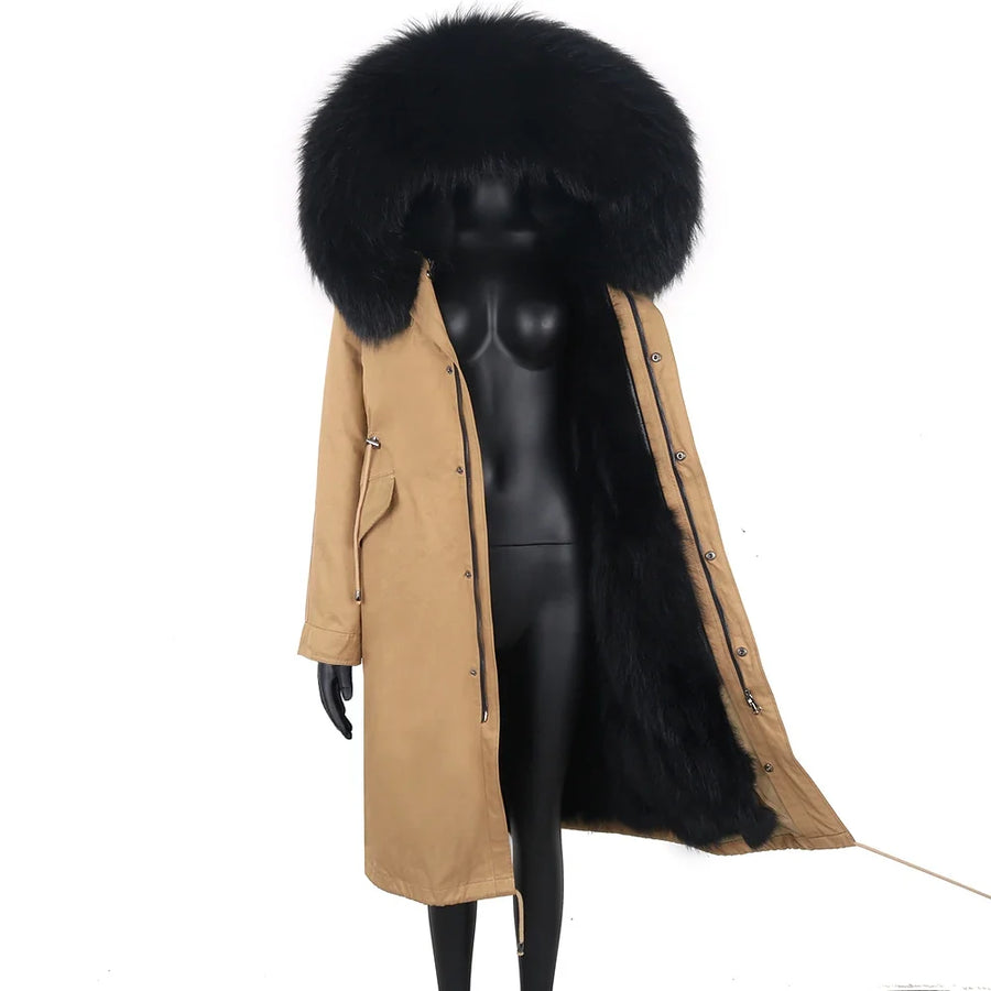 Damen Langer Winterparka mit gefütterter Kapuze und Plüschfutter