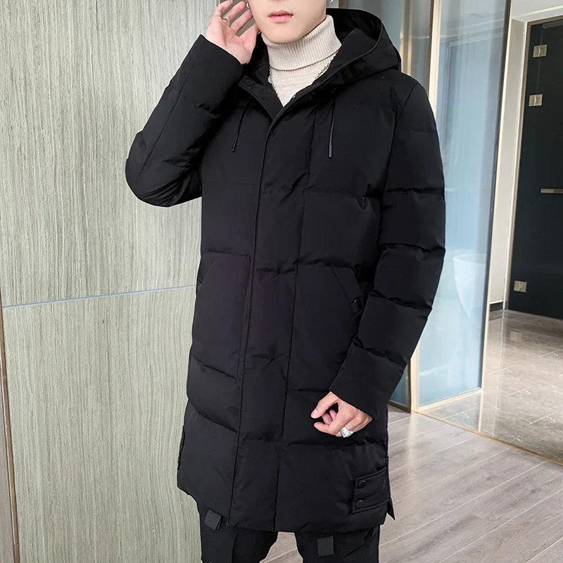 Herren Langer Steppmantel mit Kapuze Winterjacke