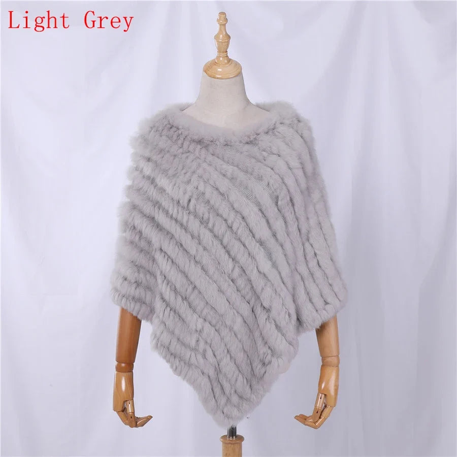 Weicher Poncho mit Pelz-Optik für Damen - Kurzarm Wickel-Cape