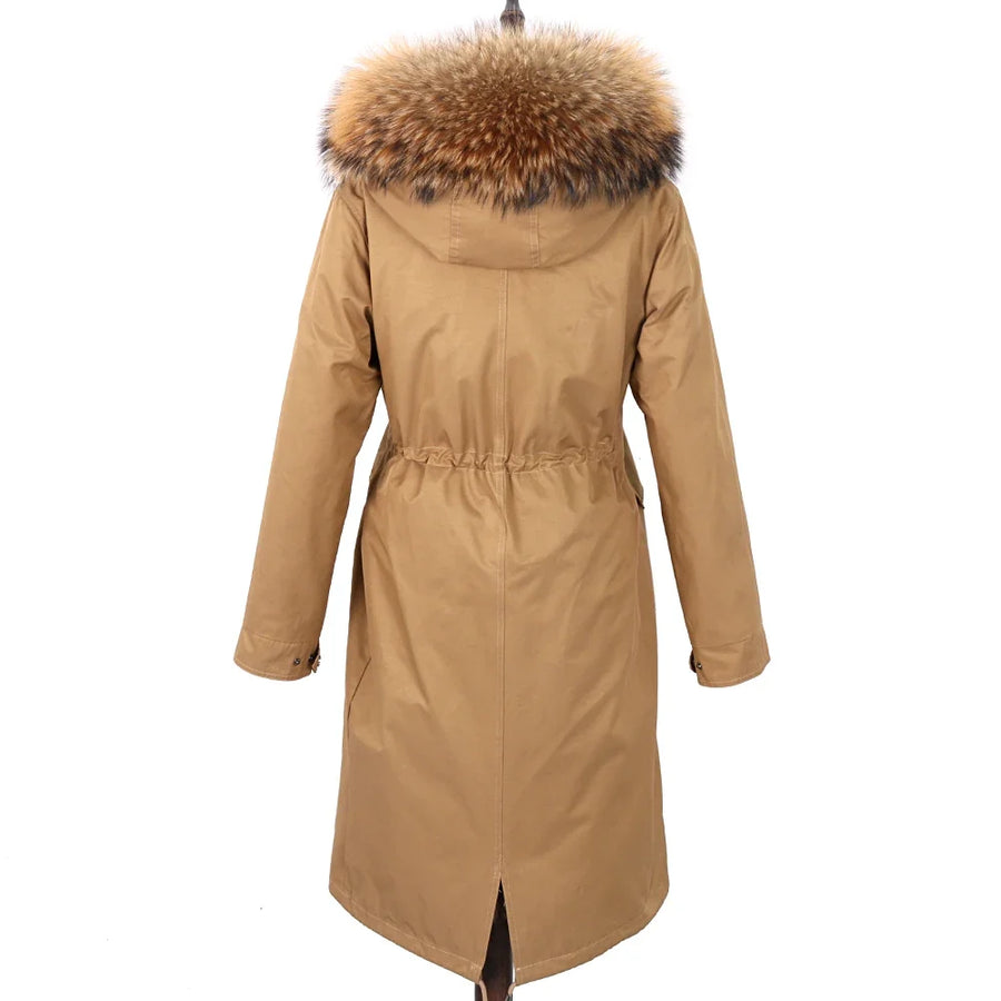 Parka mit Fellkapuze & Fellfutter langer Wintermantel Damen