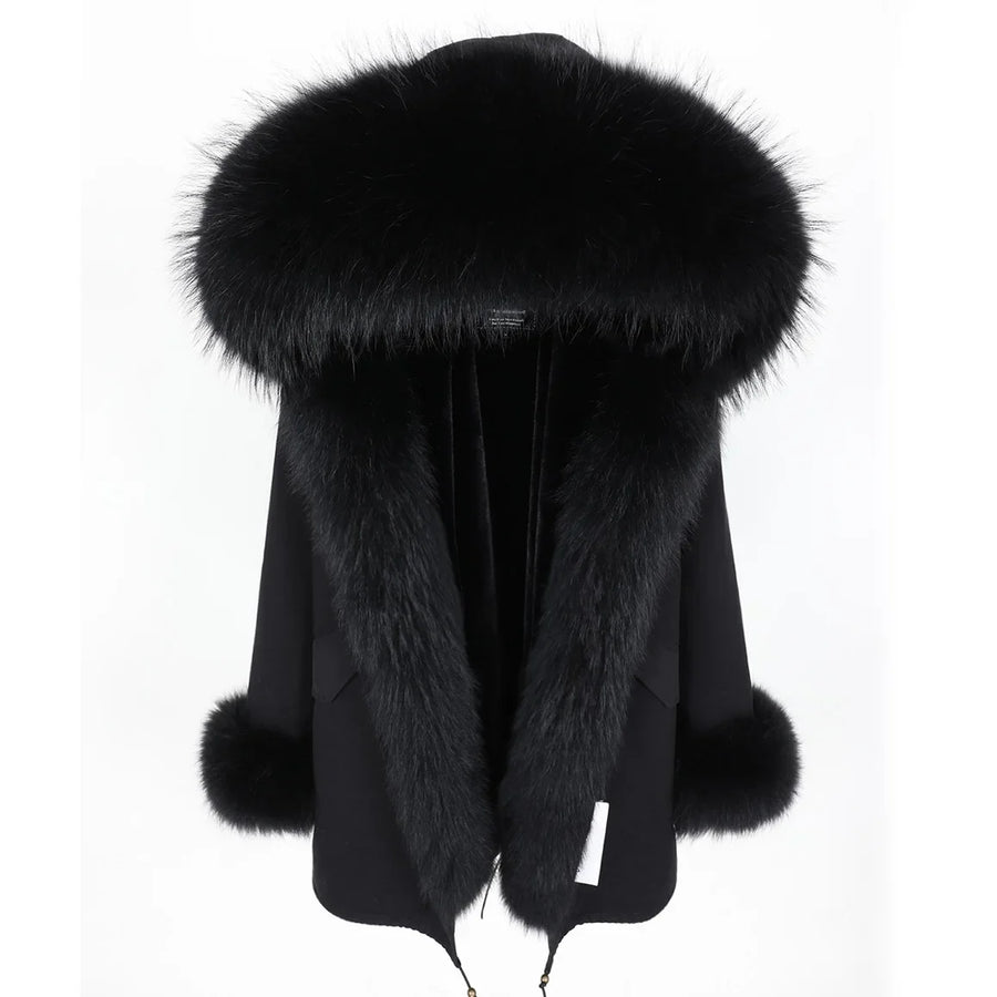 Damen Parka Jacke mit Kapuze und Fellimitatbesatz olivgrün