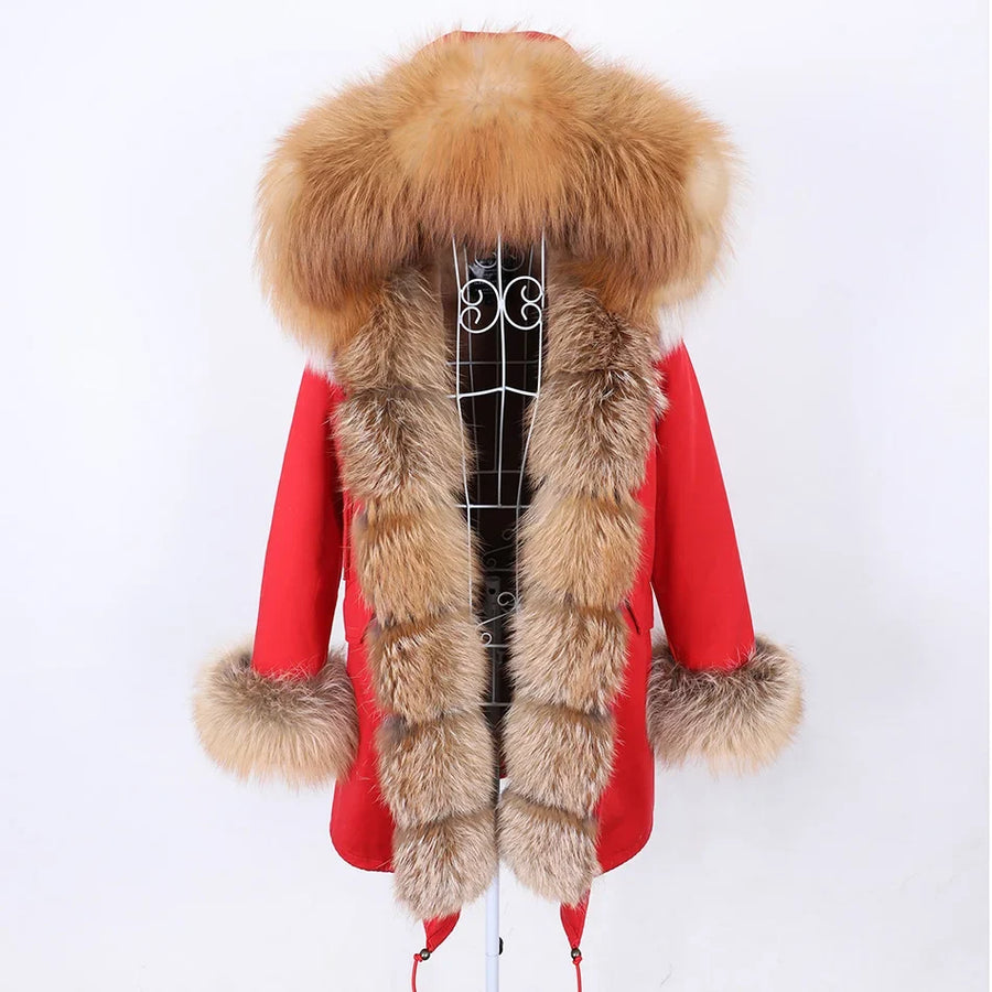 Damen Parka Jacke mit Kapuze und Fellimitatbesatz olivgrün