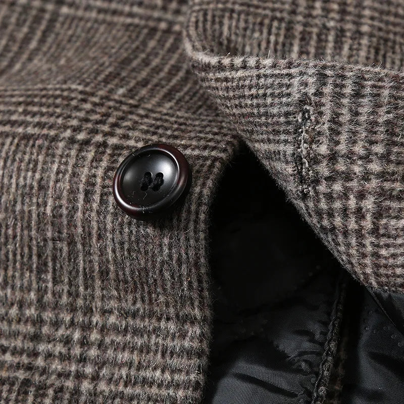 Herren Mantel Grau Kariert Lang Business Übergangsjacke