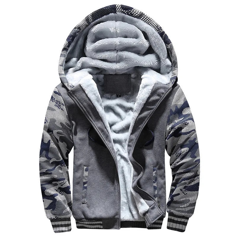 Herren Hoodie Jacke mit Plüschfutter und Reißverschluss