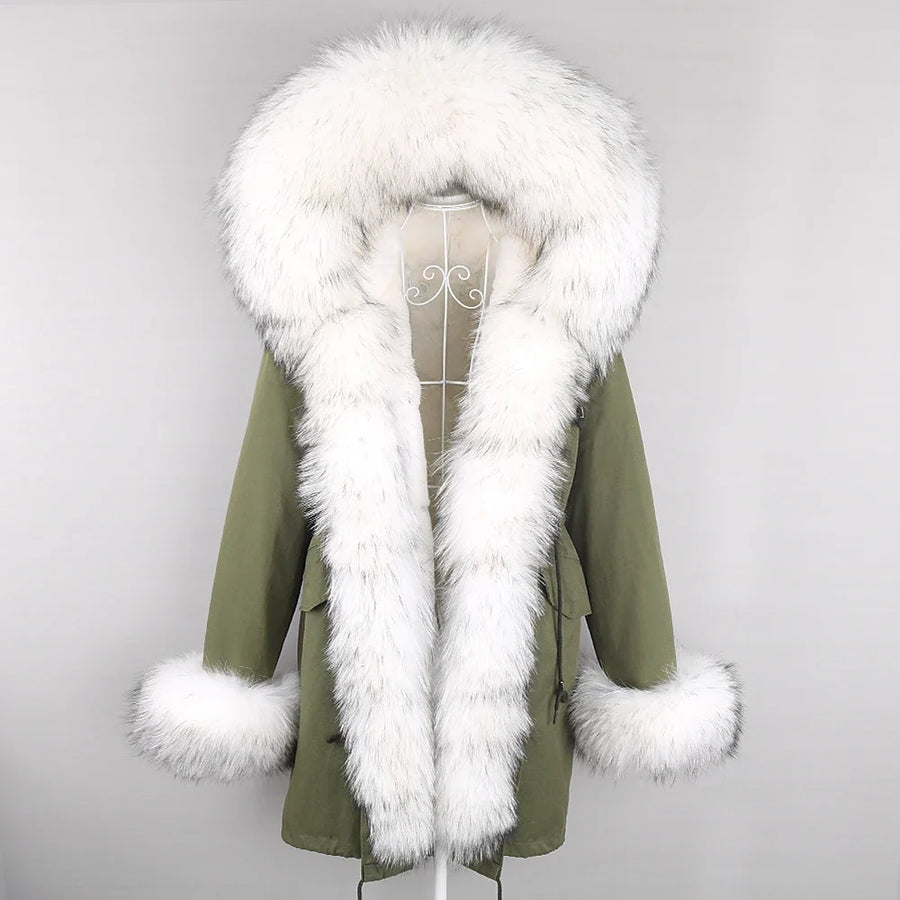 Winter Parka Mantel mit Kapuze und Kunstpelzbesatz für Damen