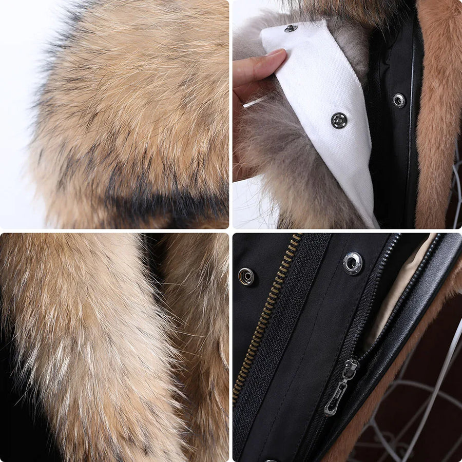 Damen Parka Jacke mit Kapuze und Fellimitatbesatz olivgrün