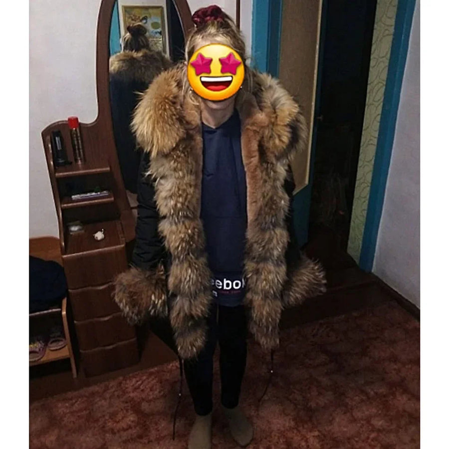 Damen Parka Jacke mit Kapuze und Fellimitatbesatz olivgrün