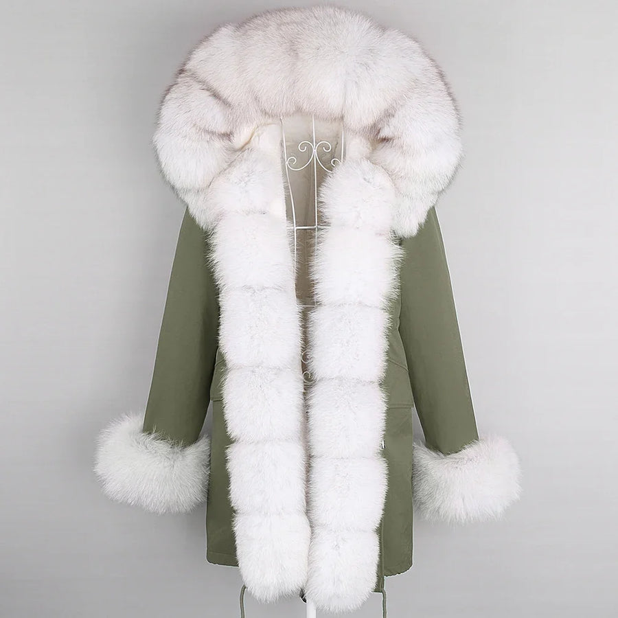 Winter Parka Mantel mit Kapuze und Kunstpelzbesatz für Damen