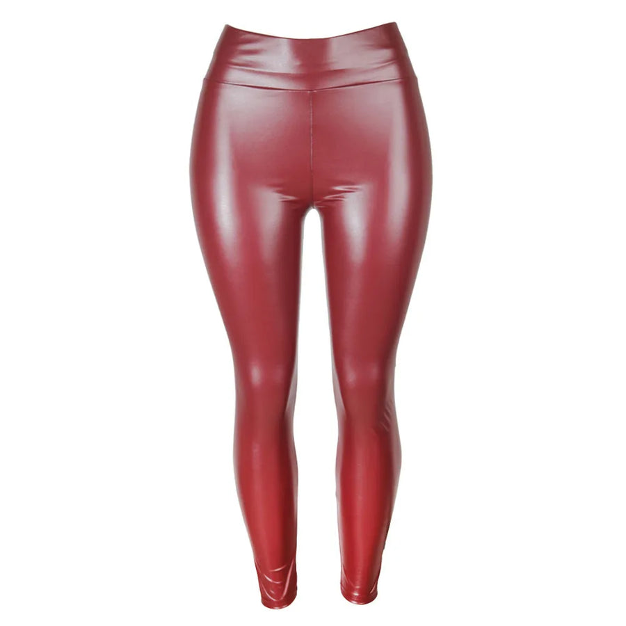 Damen Glänzende Leggings Hoher Bund Schwarz