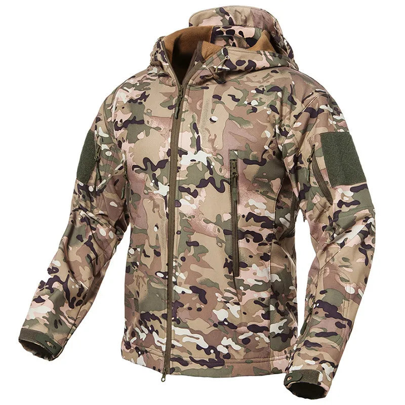 Taktische Herren Jacke mit Kapuze Tarnmuster Outdoor-Softshell-Jacke