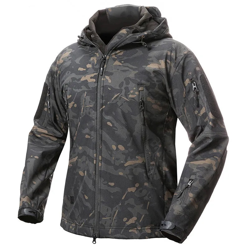 Taktische Herren Jacke mit Kapuze Tarnmuster Outdoor-Softshell-Jacke