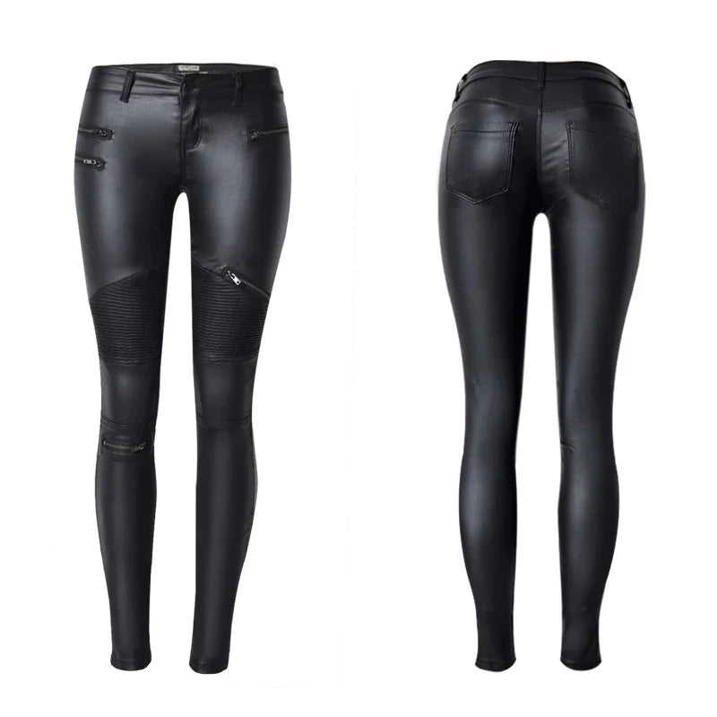 Damen Biker-Hose Schwarz Skinny-Fit mit Reißverschlussdetails