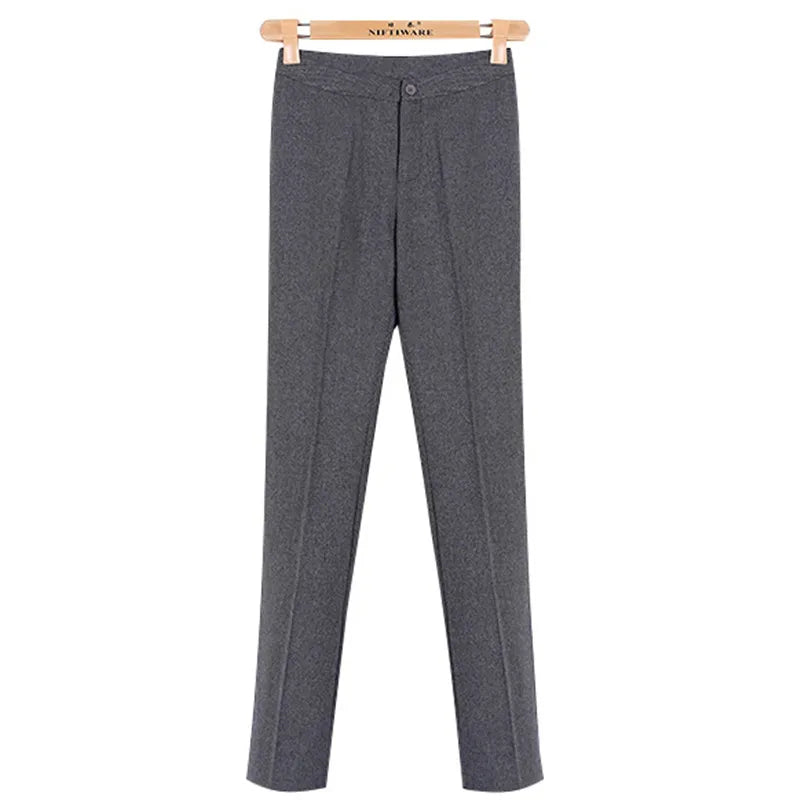 Damen Stoffhose Hochbund Dunkelgrau Schmal Business