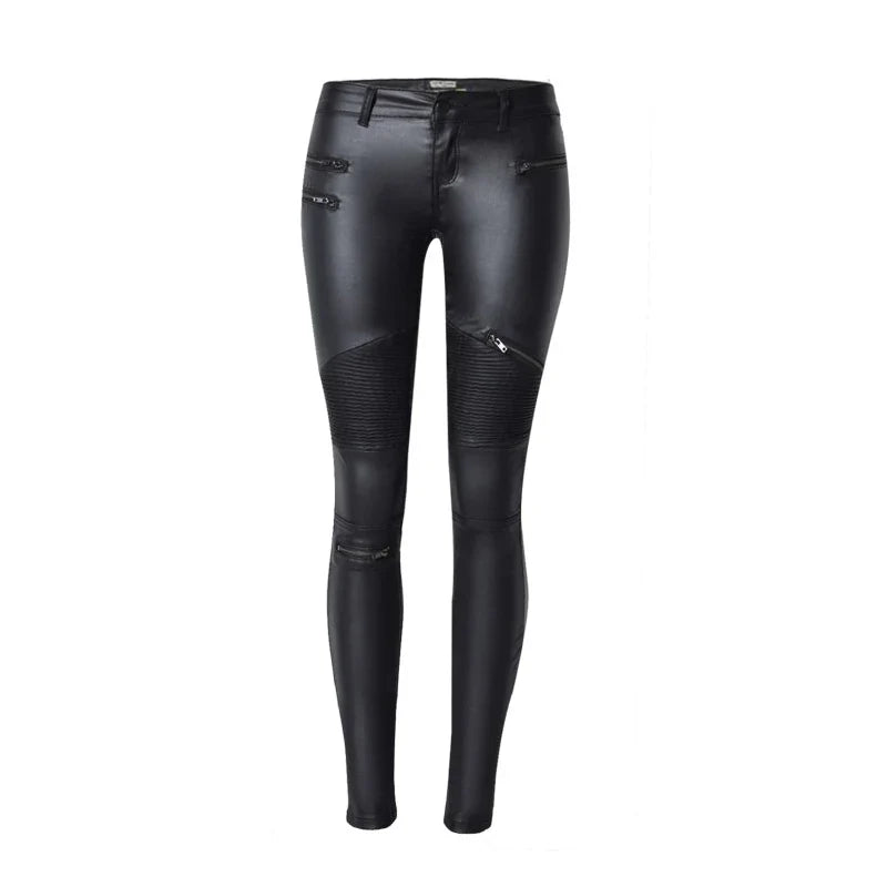 Damen Biker-Hose Schwarz Skinny-Fit mit Reißverschlussdetails