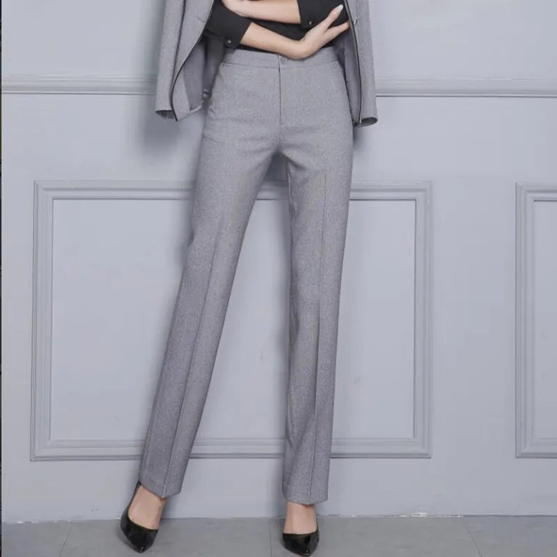 Damen Stoffhose Hochbund Dunkelgrau Schmal Business