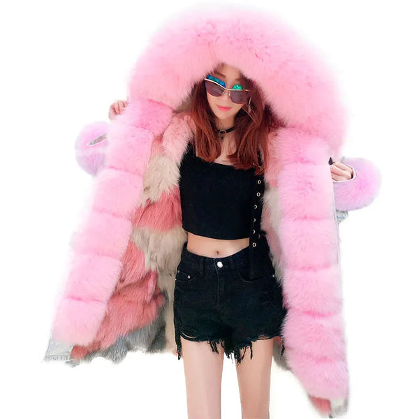 Dameswinterparka met capuchon en pluchevoering, lange winterjas