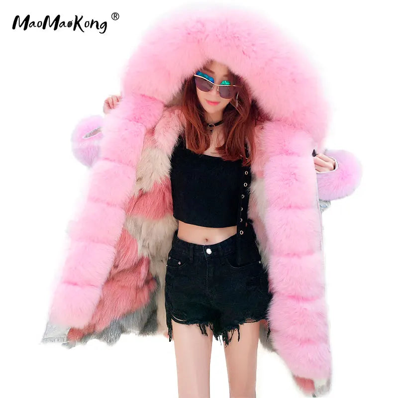 Damen Winterparka mit Kapuze und Plüschfutter, Lange Winterjacke