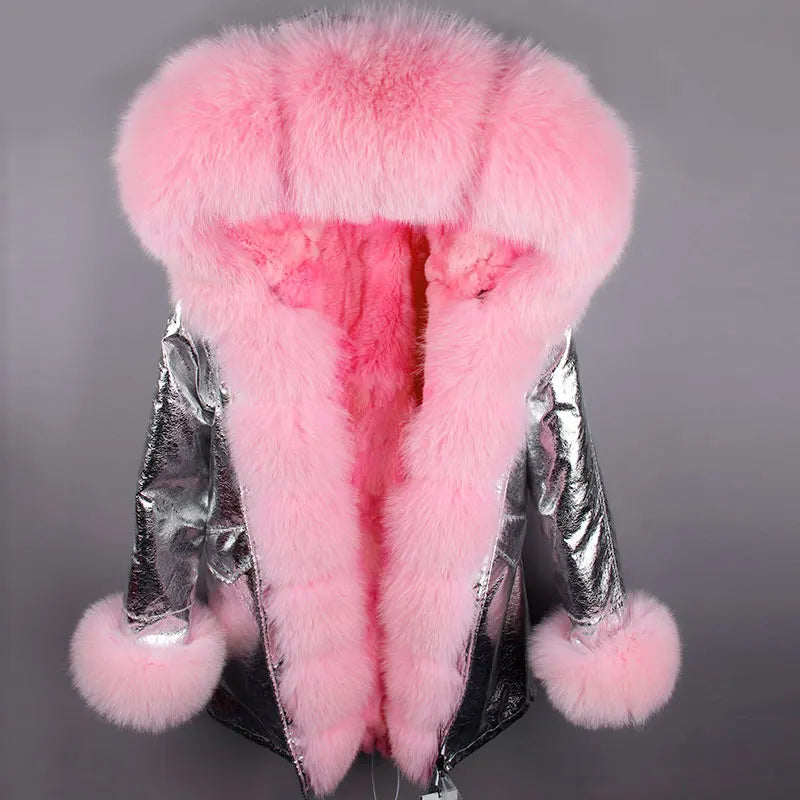 Damen Winterparka mit Kapuze und Plüschfutter, Lange Winterjacke