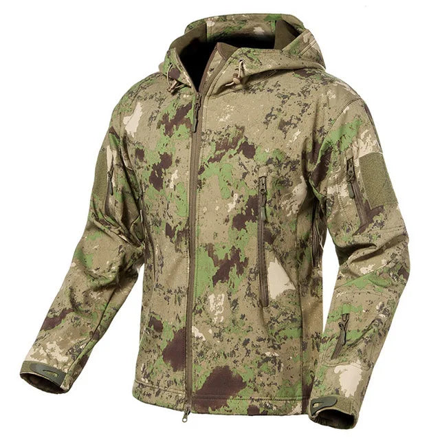 Taktische Herren Jacke mit Kapuze Tarnmuster Outdoor-Softshell-Jacke