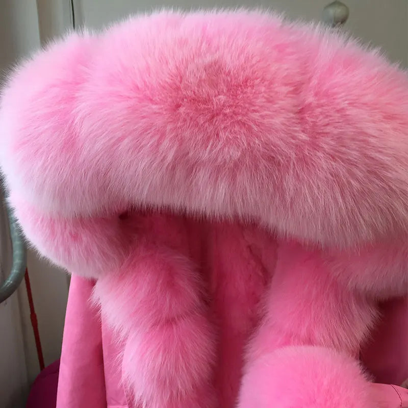 Damen Winterparka mit Kapuze und Plüschfutter, Lange Winterjacke