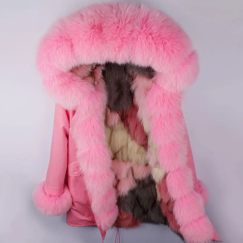 Damen Winterparka mit Kapuze und Plüschfutter, Lange Winterjacke