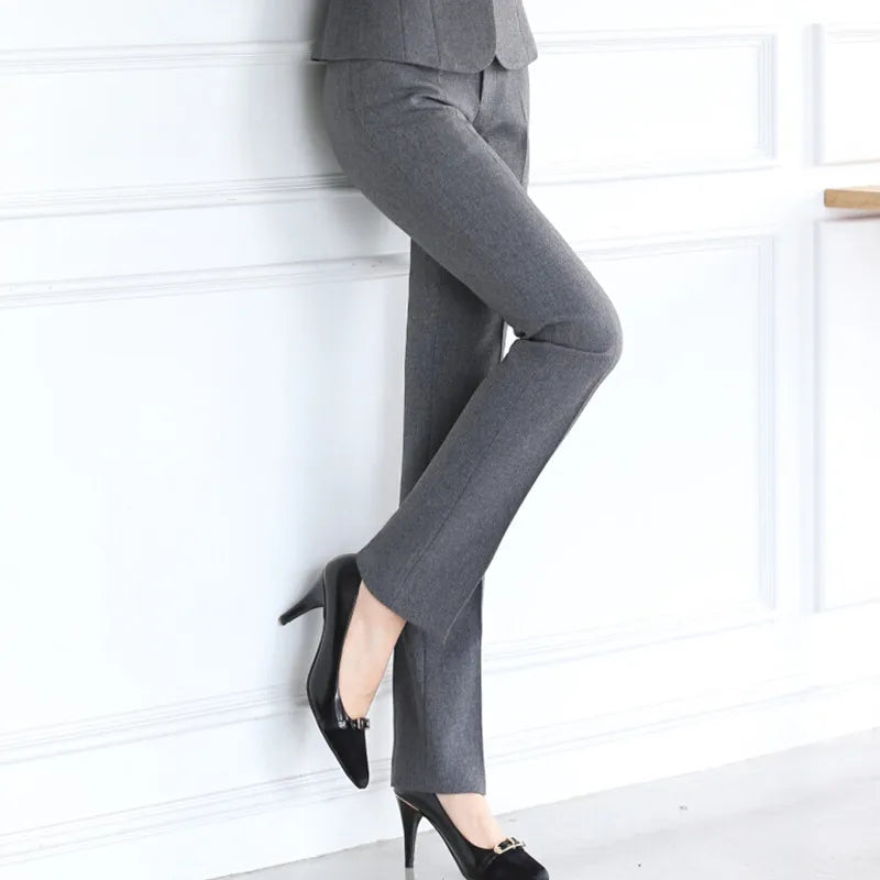 Damen Stoffhose Hochbund Dunkelgrau Schmal Business