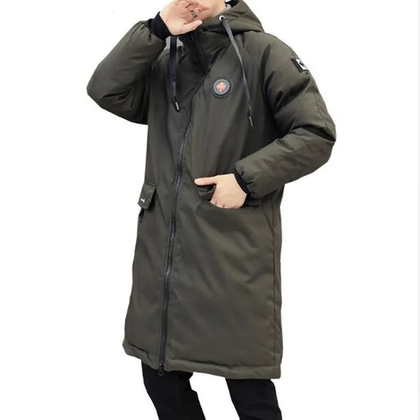 Herren Winter Steppmantel Lang mit Kapuze und Reißverschluss